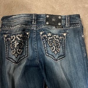 Miss Me Blue Easy Boot Cut Jeans with Black Embroidery